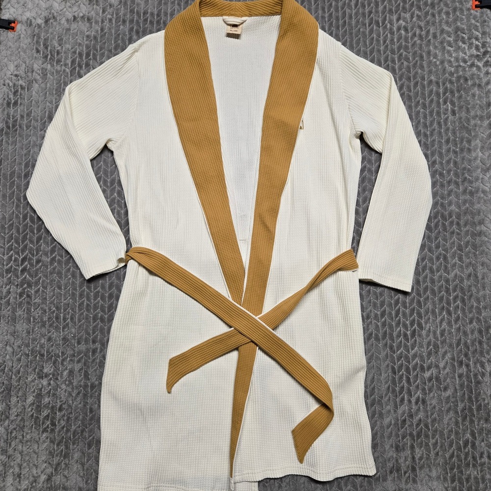 Dandy Del Mar Cannes Waffle Knit Robe White Mustard Yellow XL/2XL Excellent